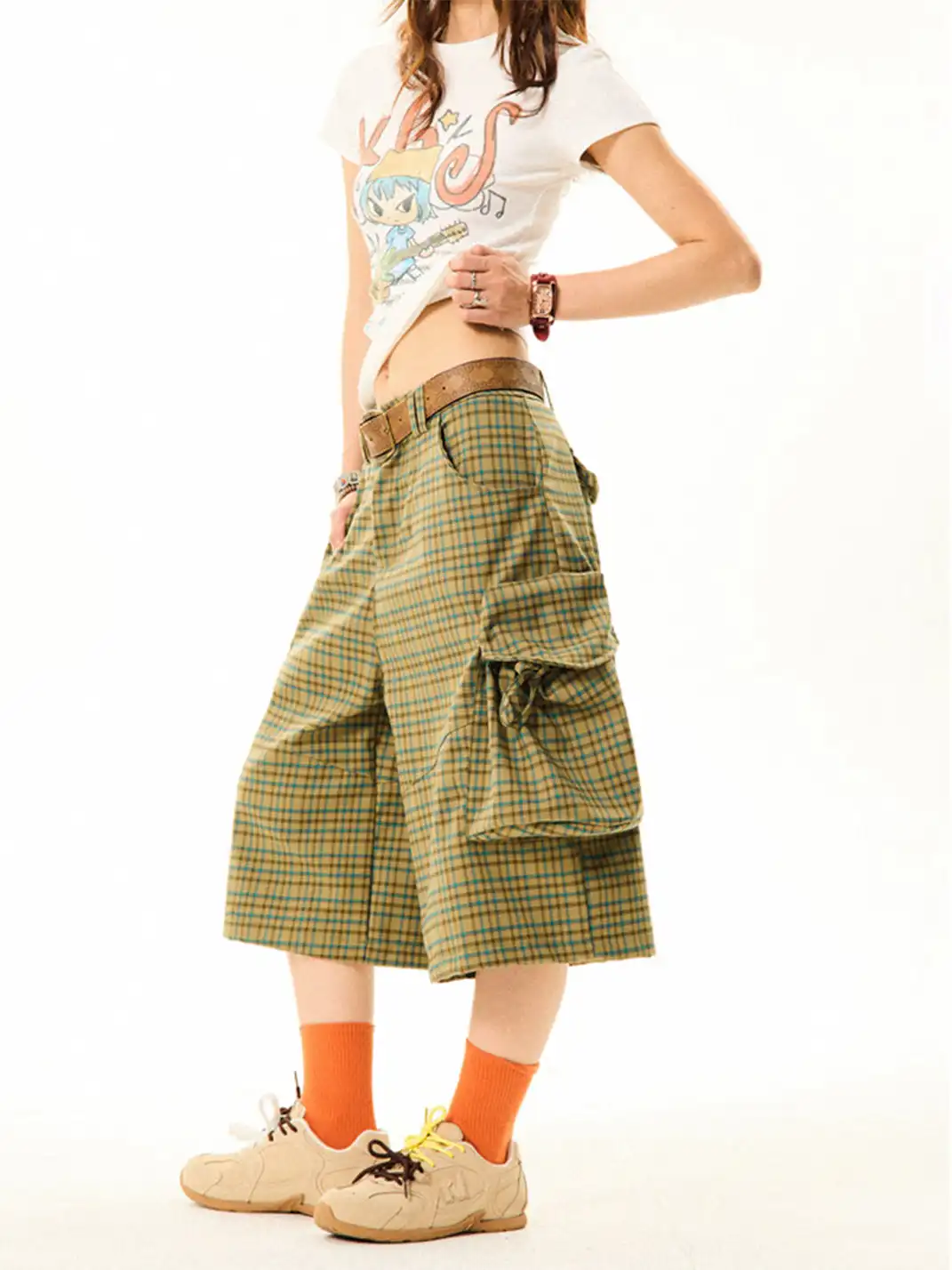 YOUNG STAGE | Plaid Big Pocket Cargo Cropped Pants