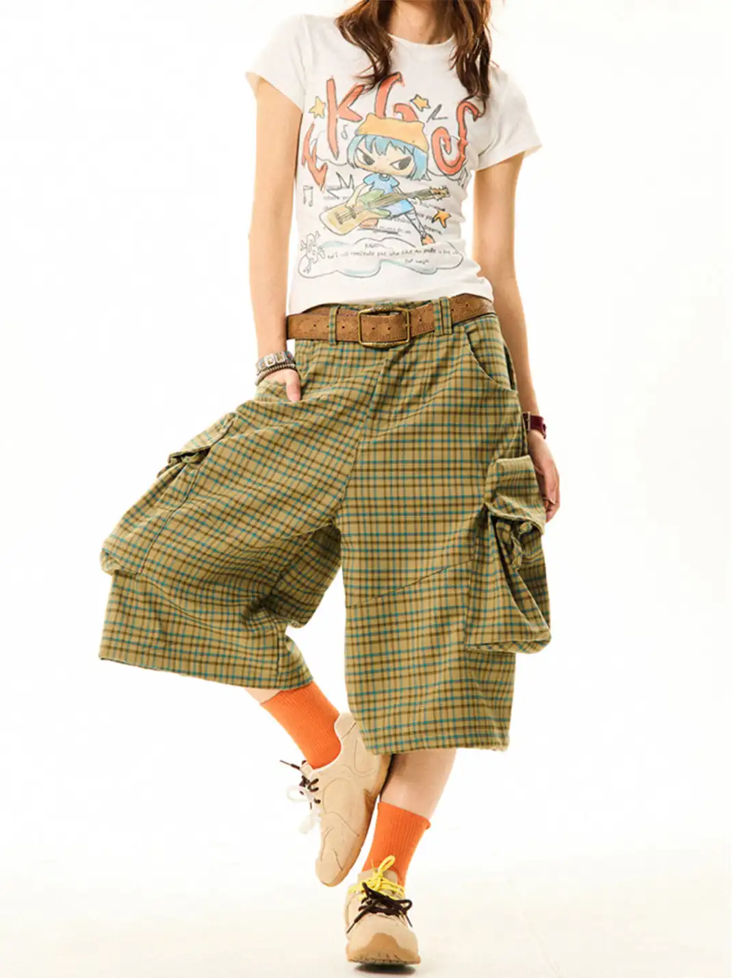 YOUNG STAGE | Plaid Big Pocket Cargo Cropped Pants
