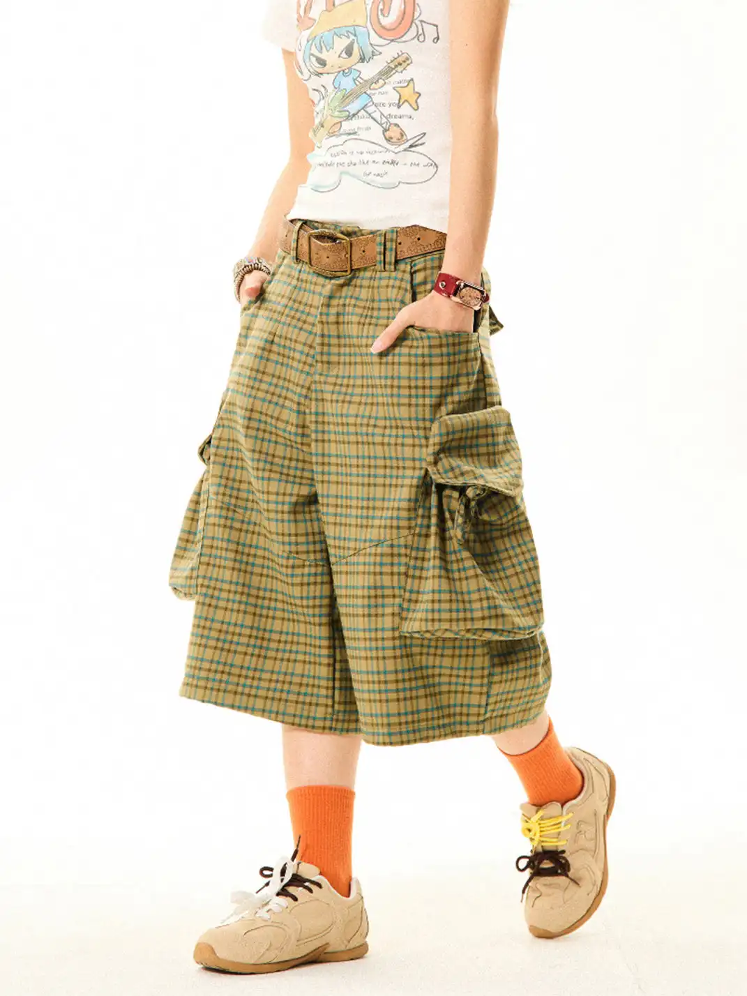 YOUNG STAGE | Plaid Big Pocket Cargo Cropped Pants
