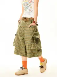 YOUNG STAGE | Plaid Big Pocket Cargo Cropped Pants