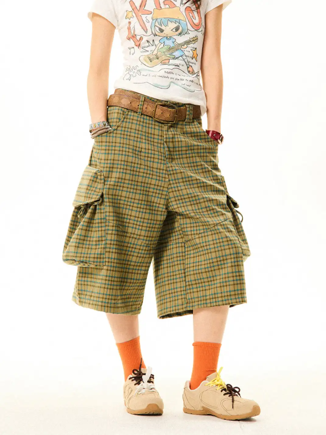 YOUNG STAGE | Plaid Big Pocket Cargo Cropped Pants