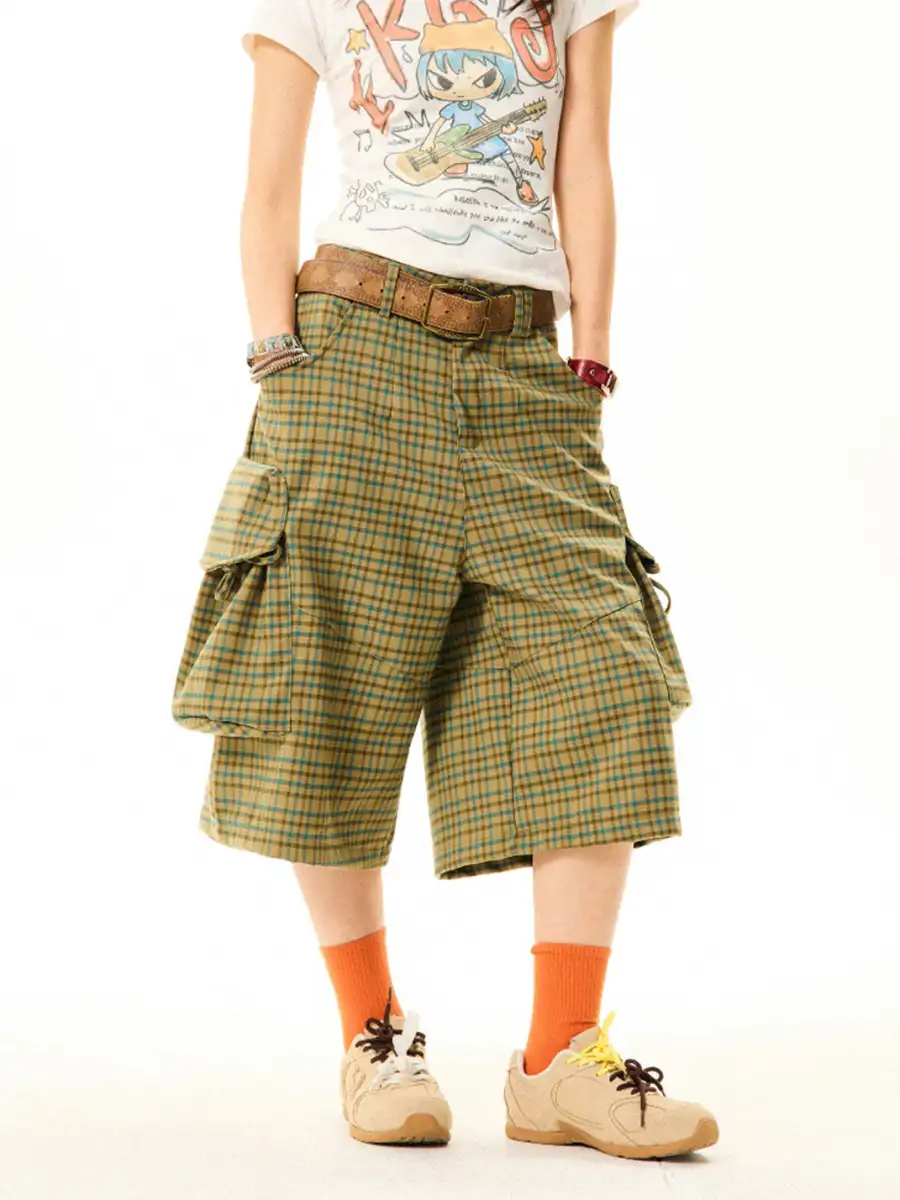 YOUNG STAGE | Plaid Big Pocket Cargo Cropped Pants - 2