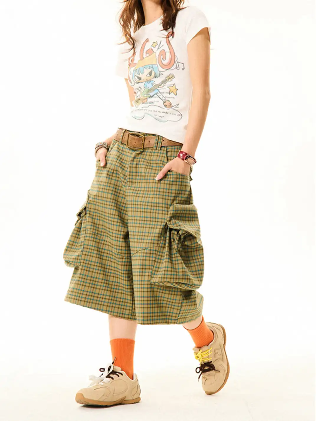 YOUNG STAGE | Plaid Big Pocket Cargo Cropped Pants