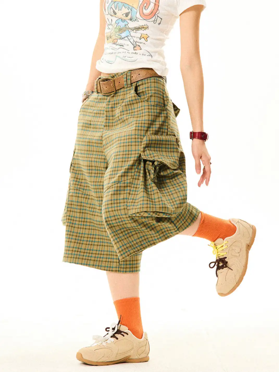 YOUNG STAGE | Plaid Big Pocket Cargo Cropped Pants