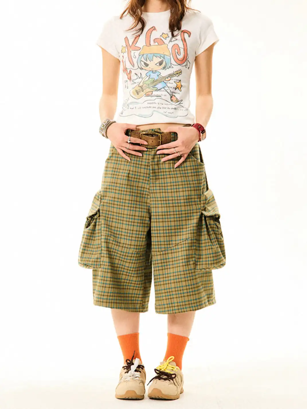 YOUNG STAGE | Plaid Big Pocket Cargo Cropped Pants