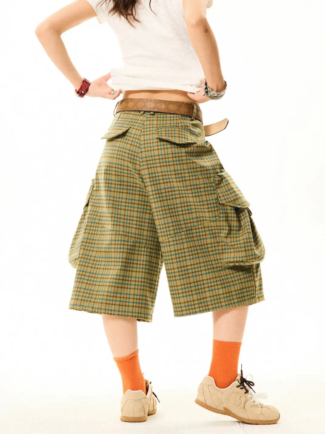 YOUNG STAGE | Plaid Big Pocket Cargo Cropped Pants