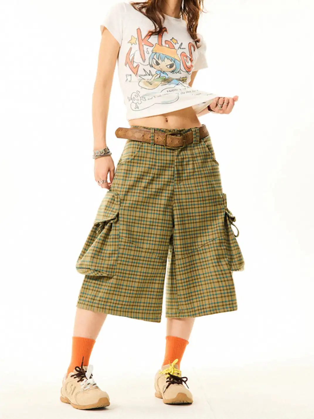 YOUNG STAGE | Plaid Big Pocket Cargo Cropped Pants