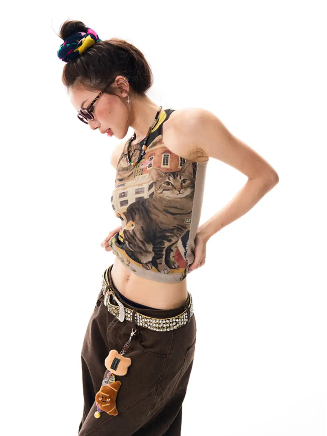 YOUNG STAGE | Allover Cat Print Racerback Tank Top