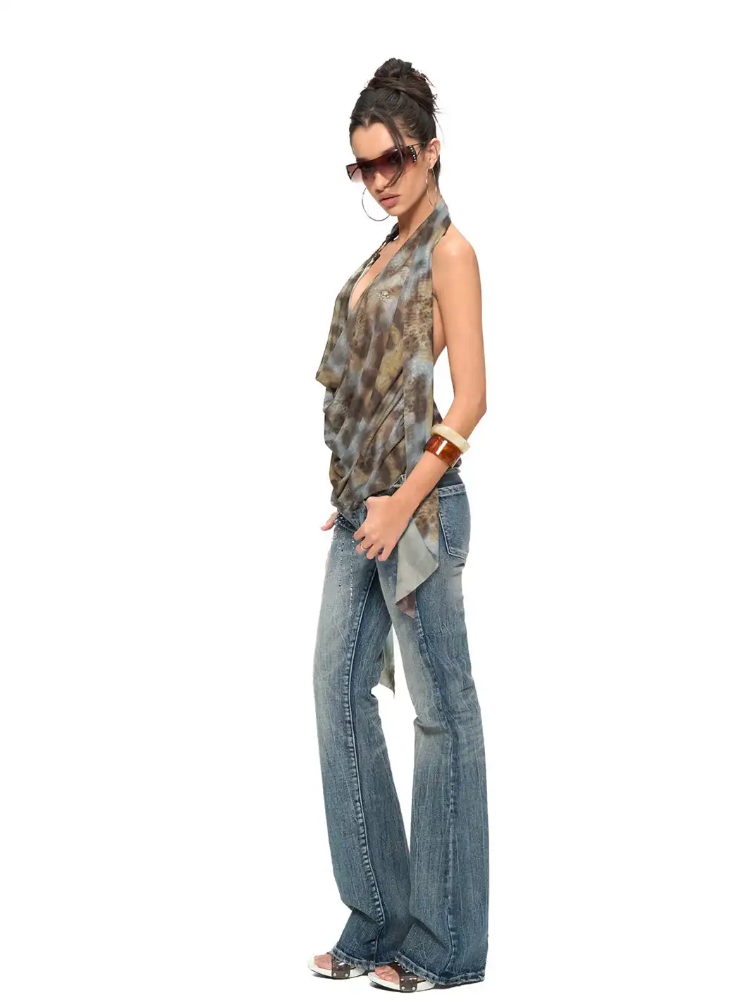 JYOSEI | Leopard Print Cowl Neck Backless Top