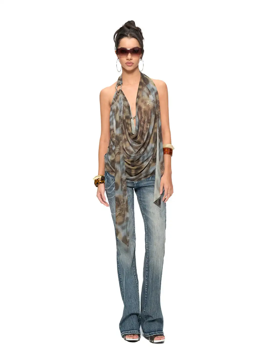 JYOSEI | Leopard Print Cowl Neck Backless Top