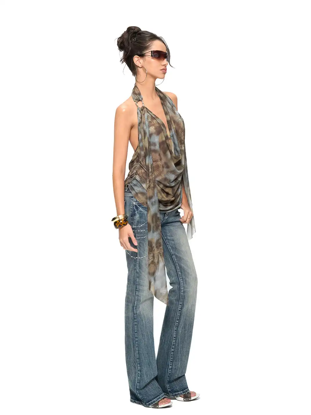 JYOSEI | Leopard Print Cowl Neck Backless Top