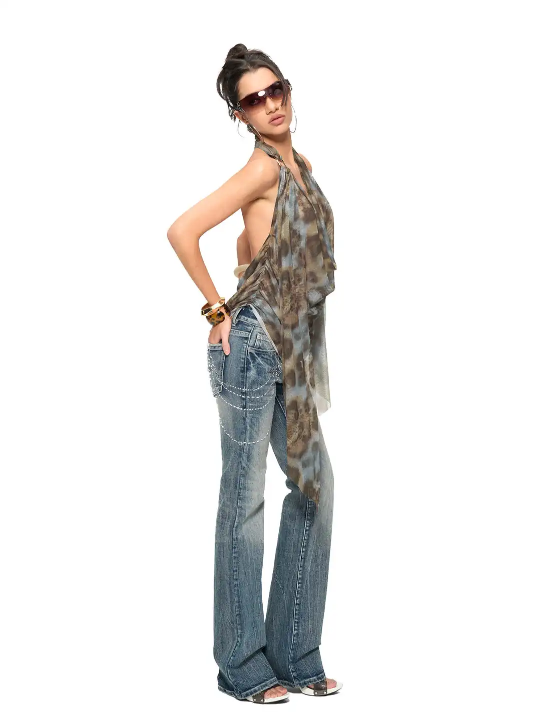 JYOSEI | Leopard Print Cowl Neck Backless Top