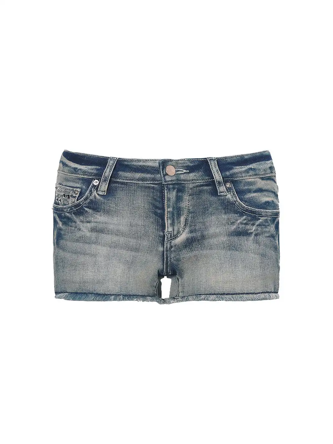 JYOSEI | Frayed Rivet Embroidered Ripped Denim Shorts