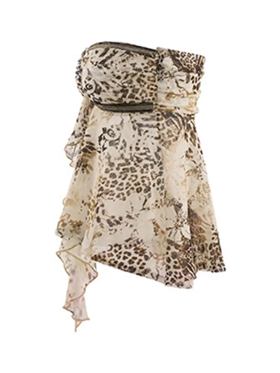 JYOSEI | Irregular Light Brown Leopard Ruffled Top