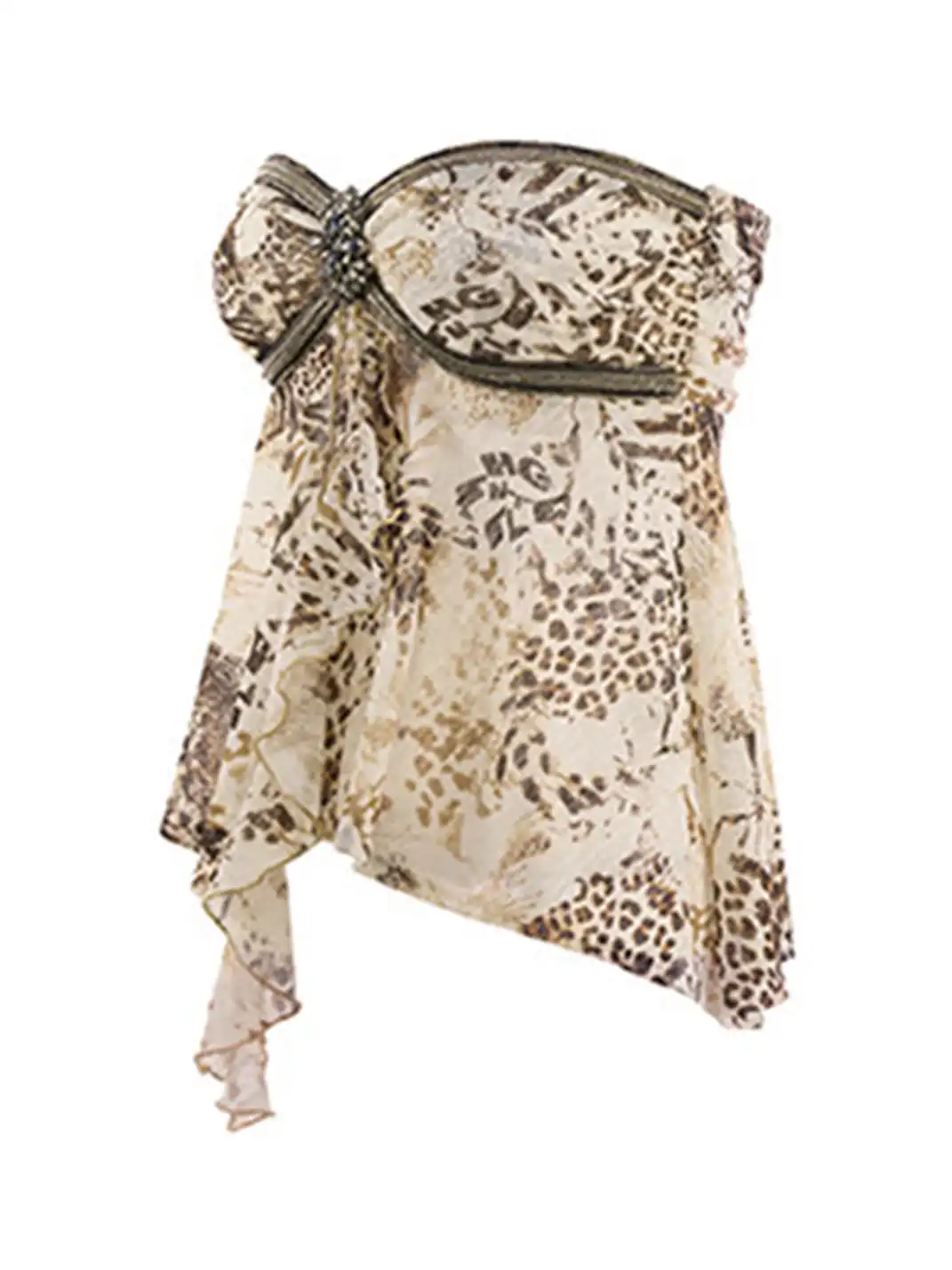 JYOSEI | Irregular Light Brown Leopard Ruffled Top
