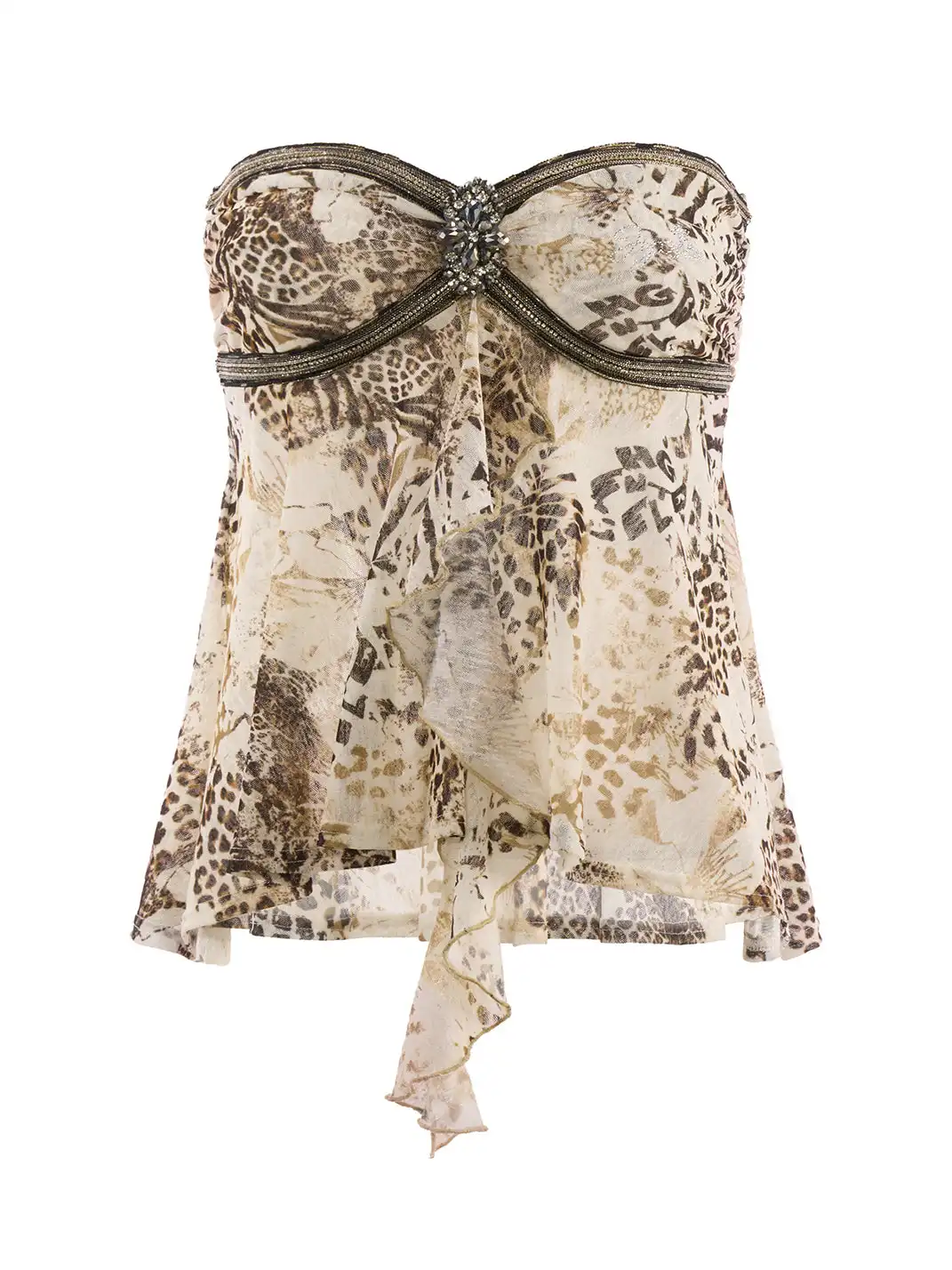 JYOSEI | Irregular Light Brown Leopard Ruffled Top