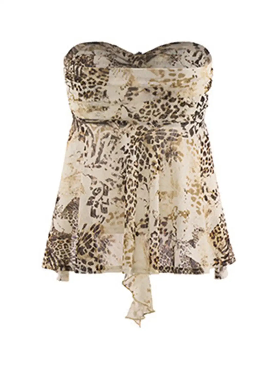JYOSEI | Irregular Light Brown Leopard Ruffled Top