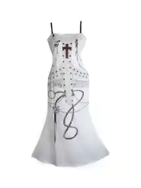 Her366 | Cross & Sword Print Spaghetti Strap Mermaid Midi Dress
