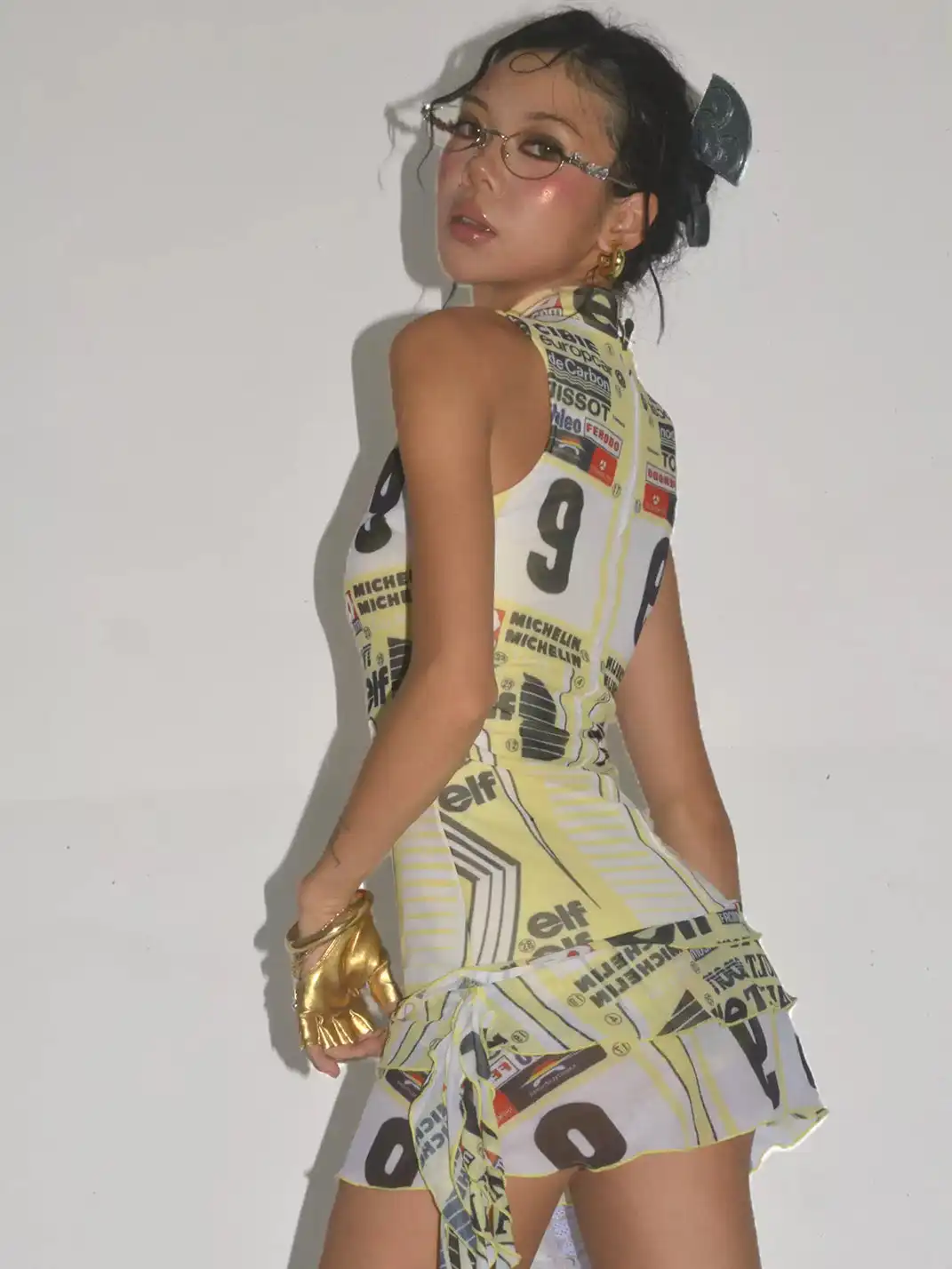 Her366 | Yellow Printed Mesh Mini Dress