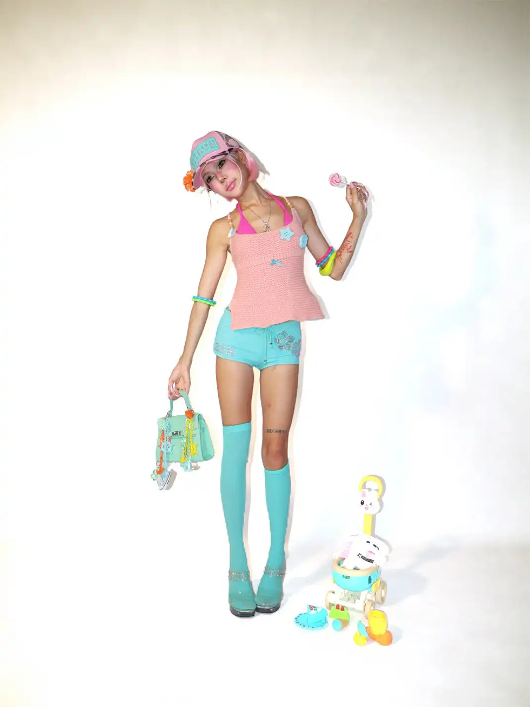 Her366 | Low-rise Mint Green Rhinestone Shorts