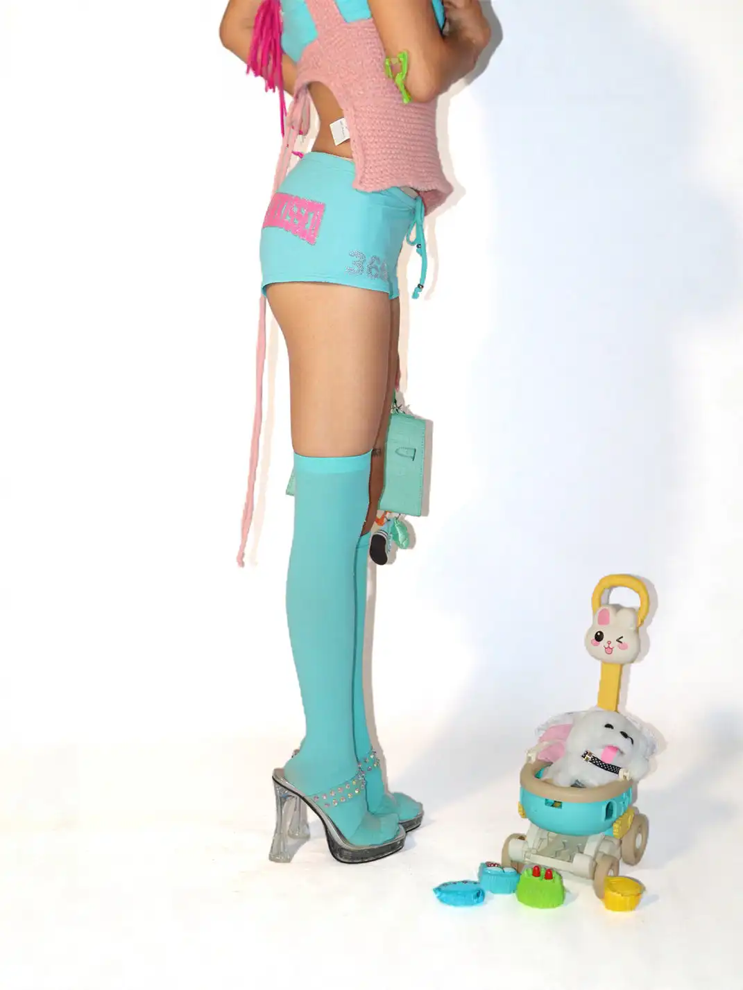Her366 | Low-rise Mint Green Rhinestone Shorts