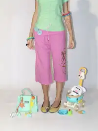 Her366 | Hot Pink Gold Foil Button Cuffed Cropped Pants