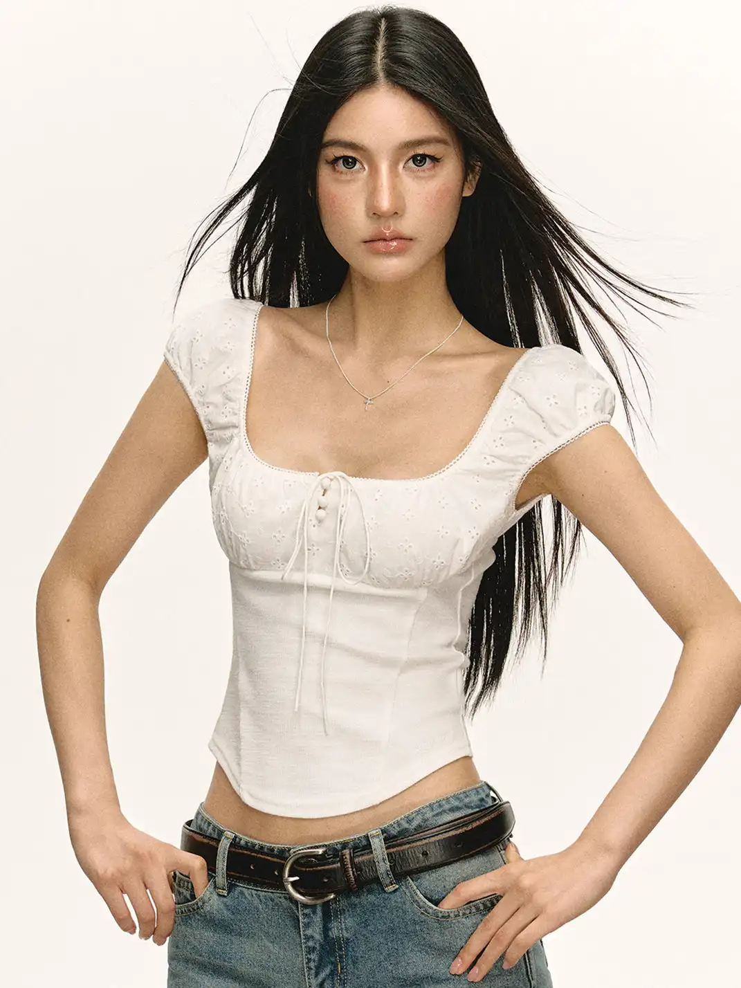 ARISEISM | Puff Sleeve Square Neck Short Sleeve T-Shirt