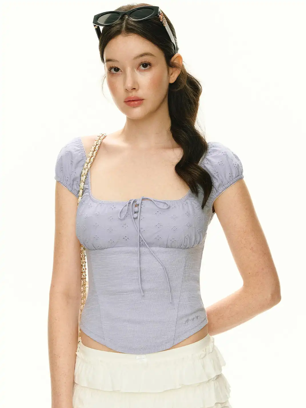 ARISEISM | Puff Sleeve Square Neck Short Sleeve T-Shirt