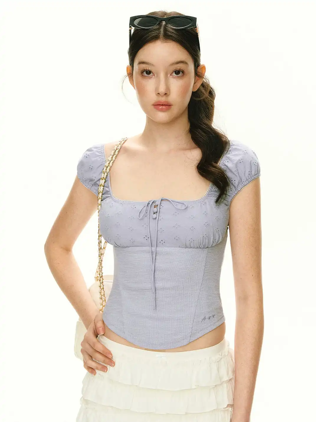 ARISEISM | Puff Sleeve Square Neck Short Sleeve T-Shirt