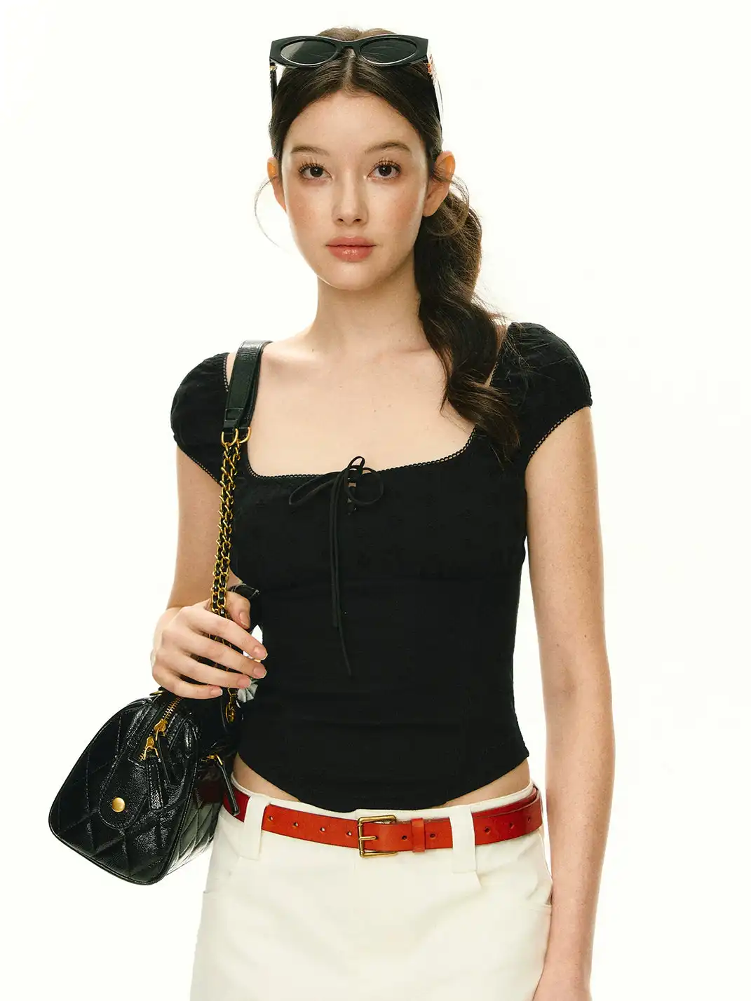 ARISEISM | Puff Sleeve Square Neck Short Sleeve T-Shirt