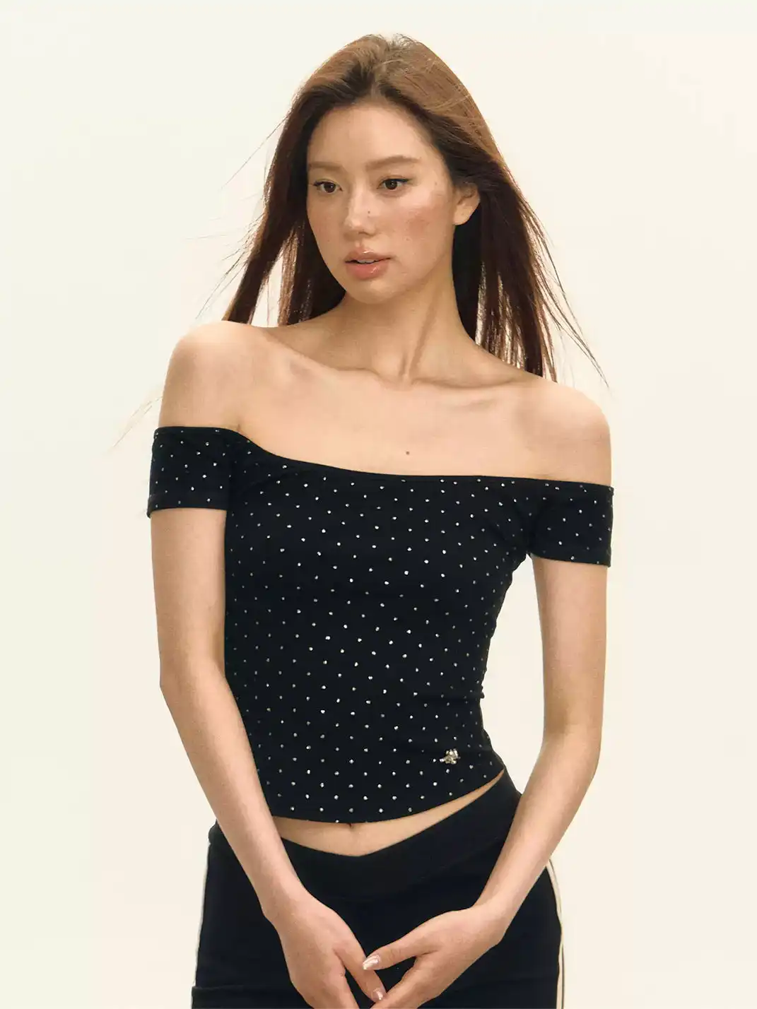 ARISEISM | Rhinestone Off-the-Shoulder T-Shirt