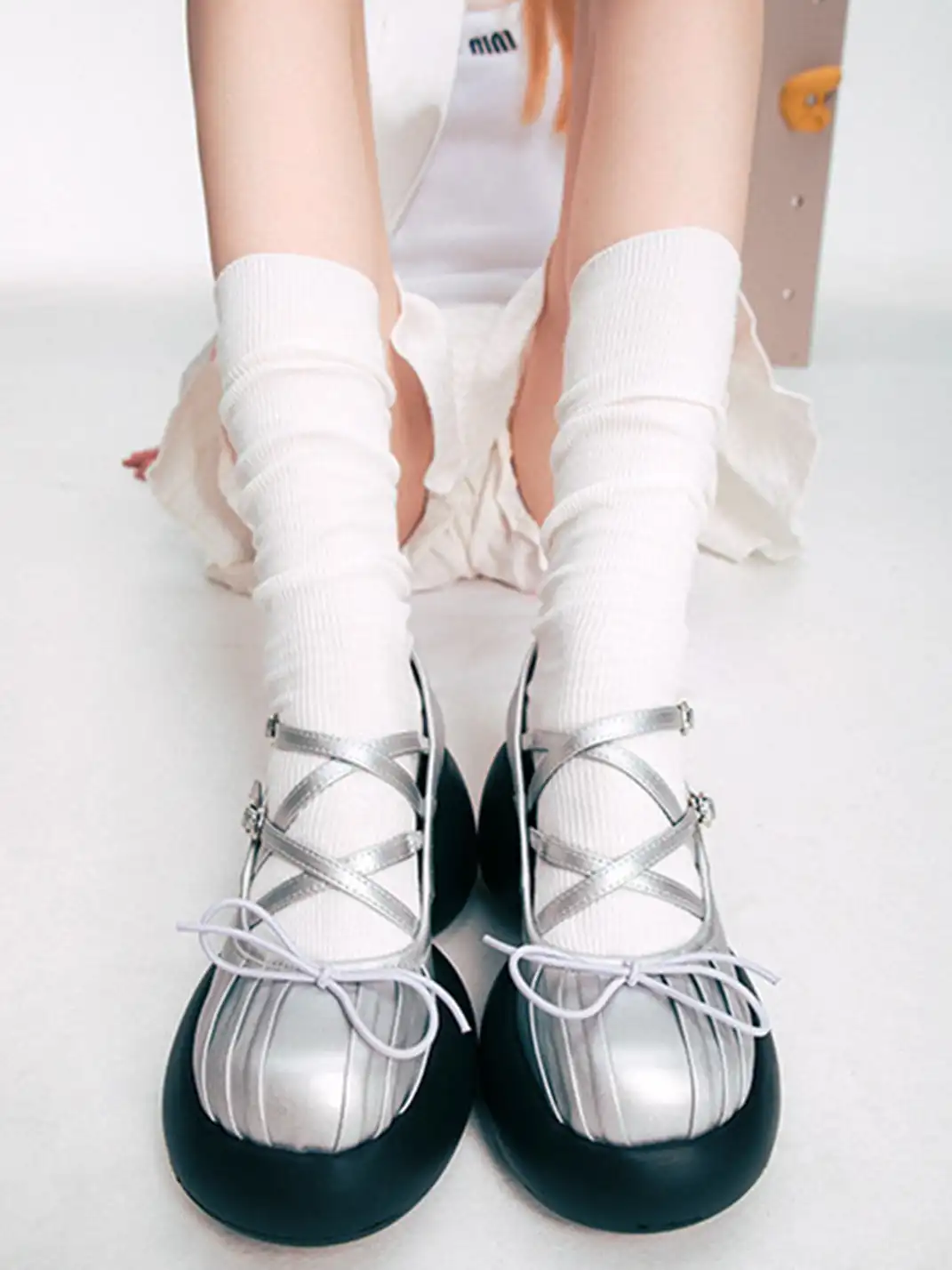 Littlegood | Bow Cross Strap Platform Mary Jane Shoes