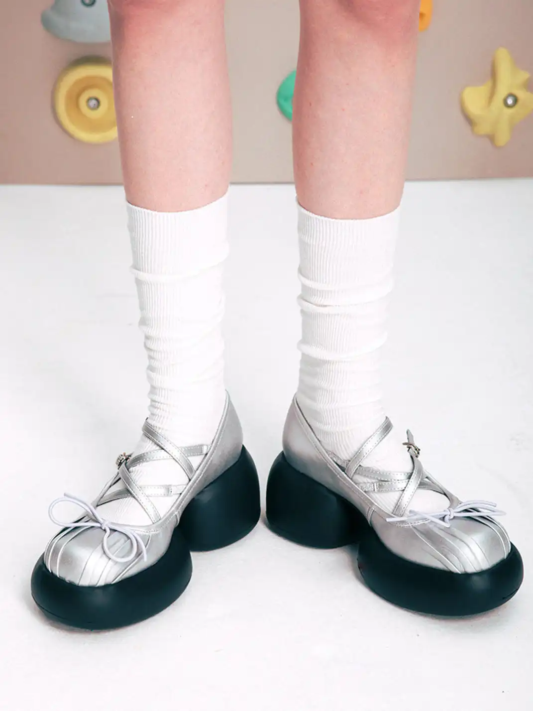 Littlegood | Bow Cross Strap Platform Mary Jane Shoes