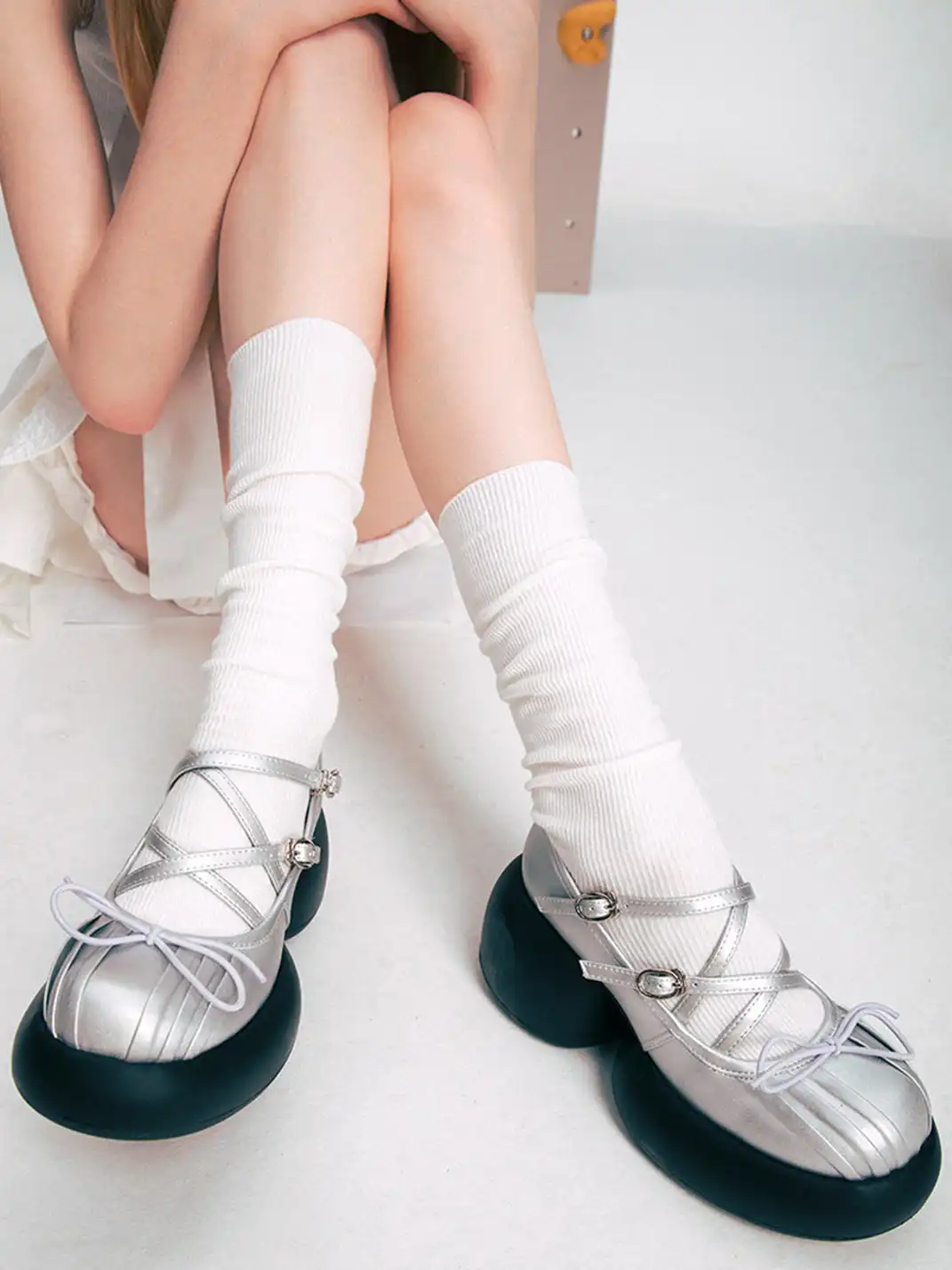 Littlegood | Bow Cross Strap Platform Mary Jane Shoes