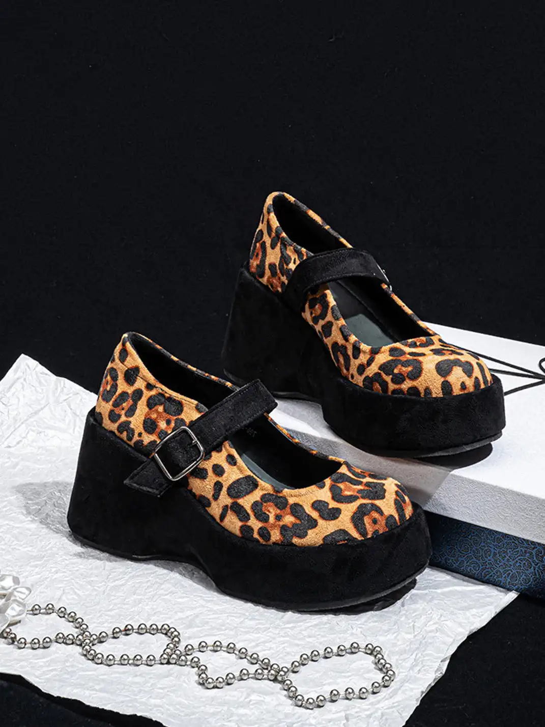 SISTER CURIE | Leopard Single Strap Platform Mary Jane Shoes