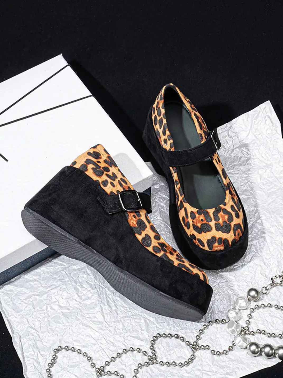 SISTER CURIE | Leopard Single Strap Platform Mary Jane Shoes