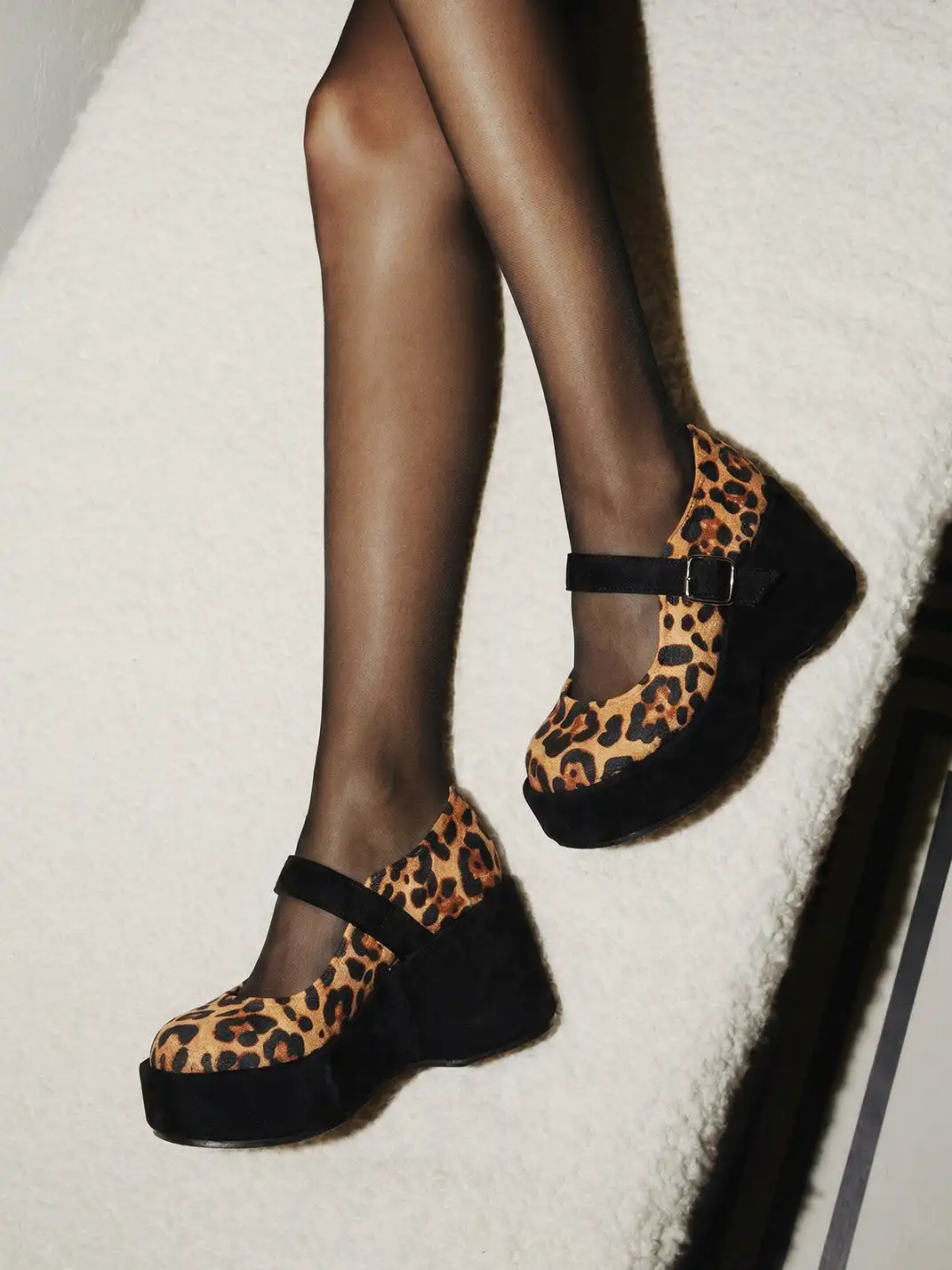 SISTER CURIE | Leopard Single Strap Platform Mary Jane Shoes