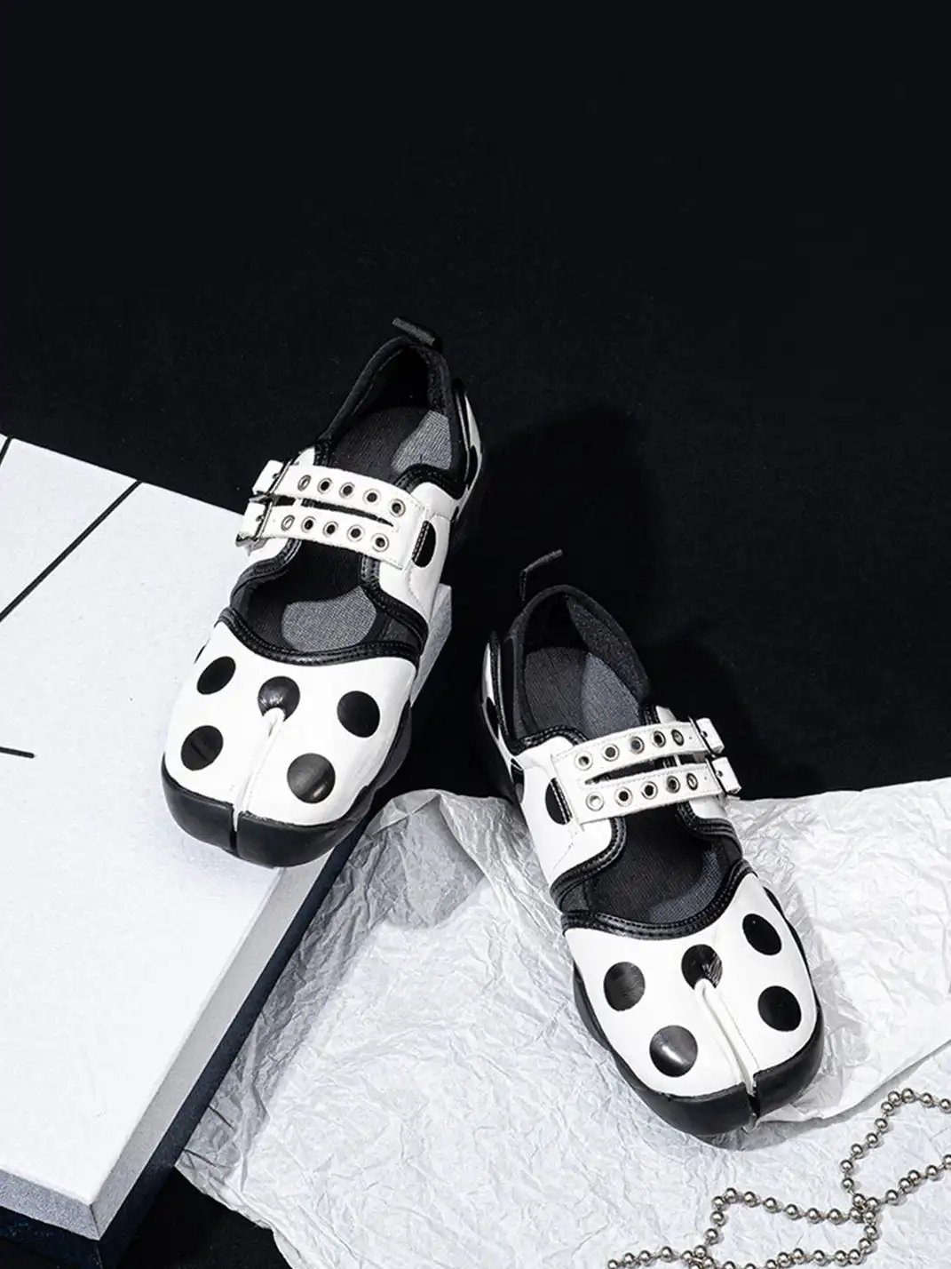 SISTER CURIE | Polka Dot Slip-On Split Toe Mary Jane Shoes