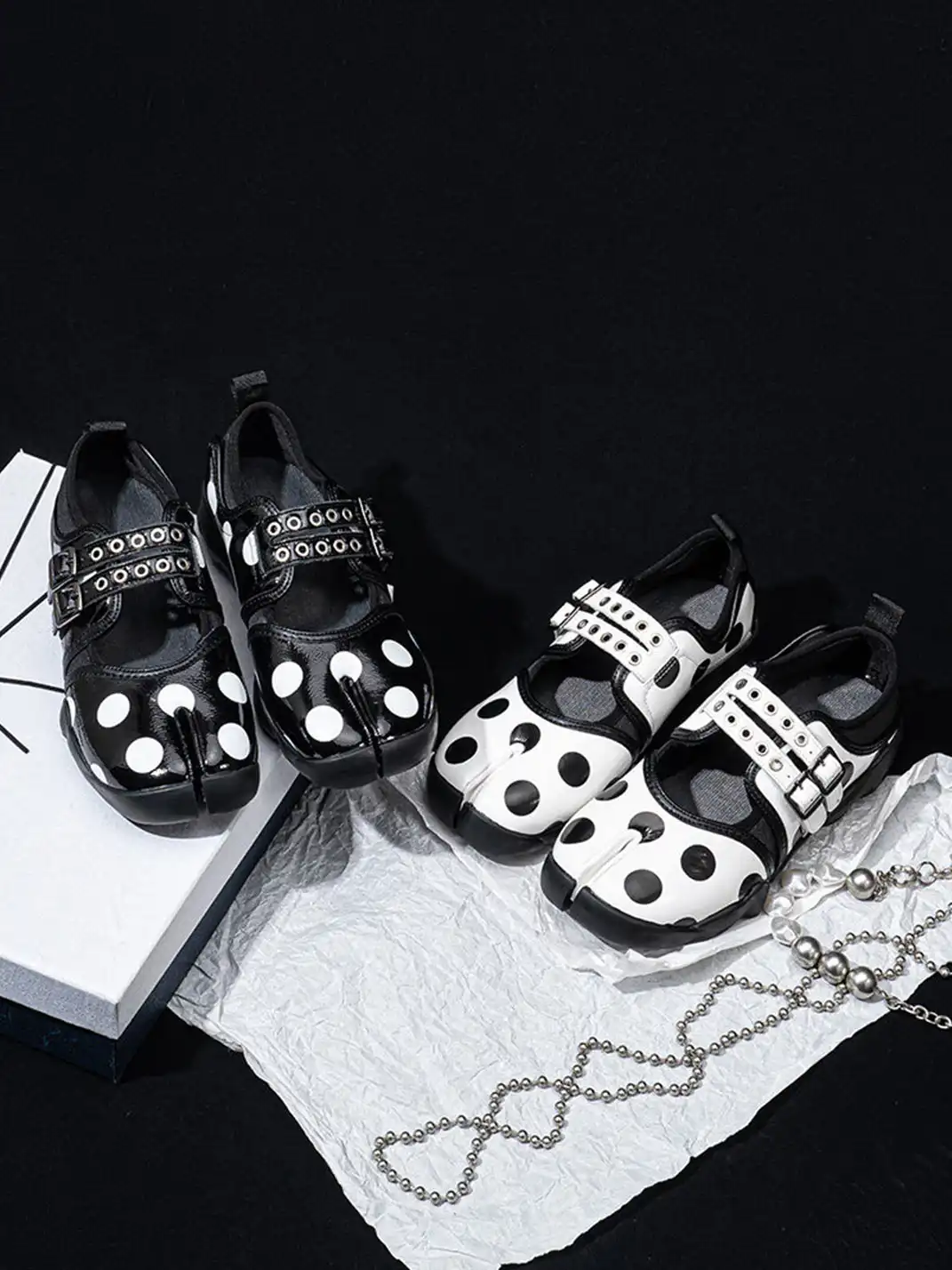 SISTER CURIE | Polka Dot Slip-On Split Toe Mary Jane Shoes