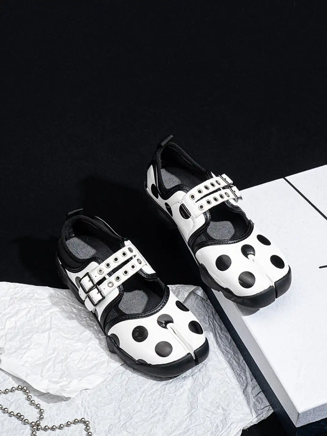 SISTER CURIE | Polka Dot Slip-On Split Toe Mary Jane Shoes