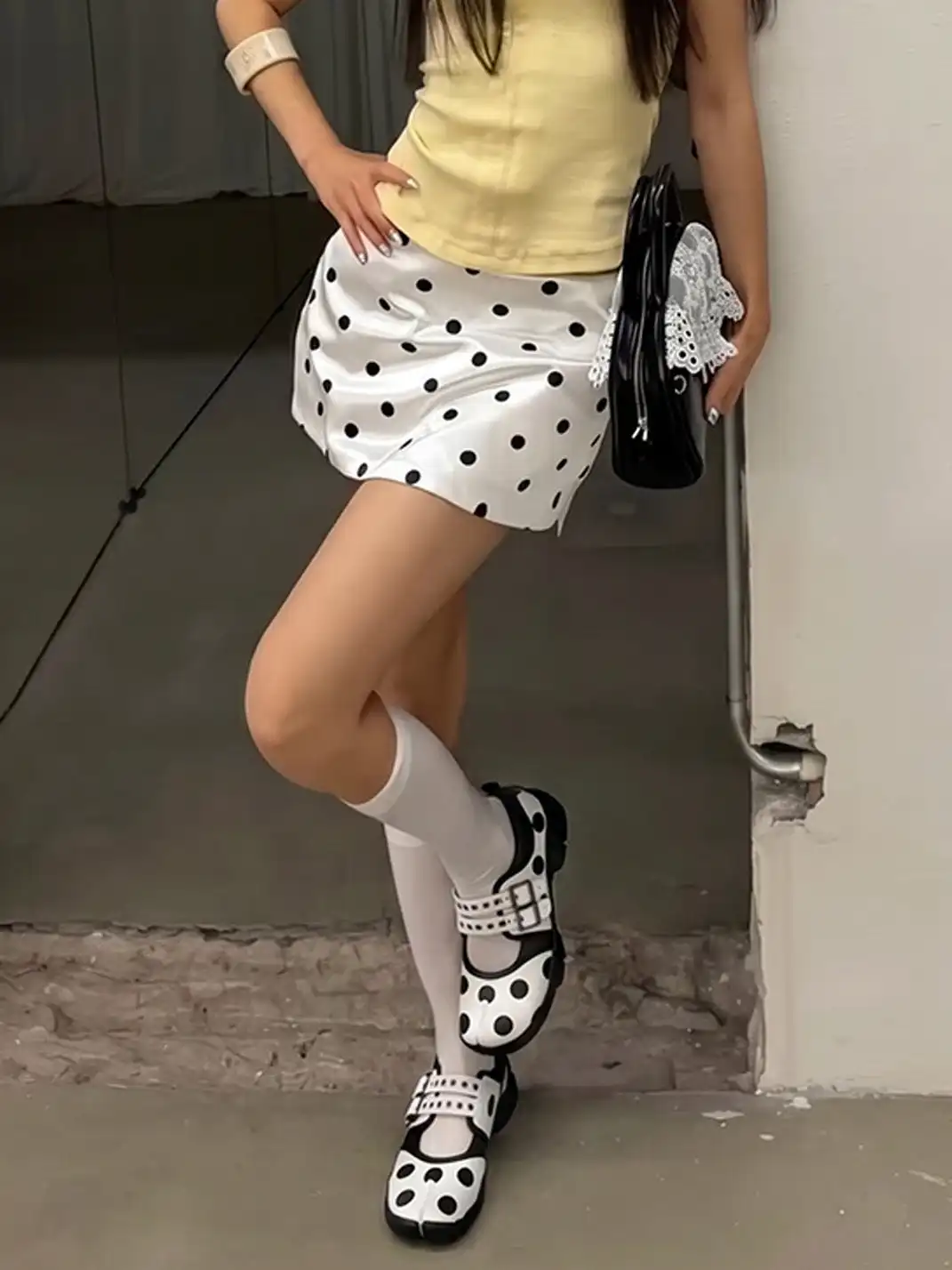 SISTER CURIE | Polka Dot Slip-On Split Toe Mary Jane Shoes