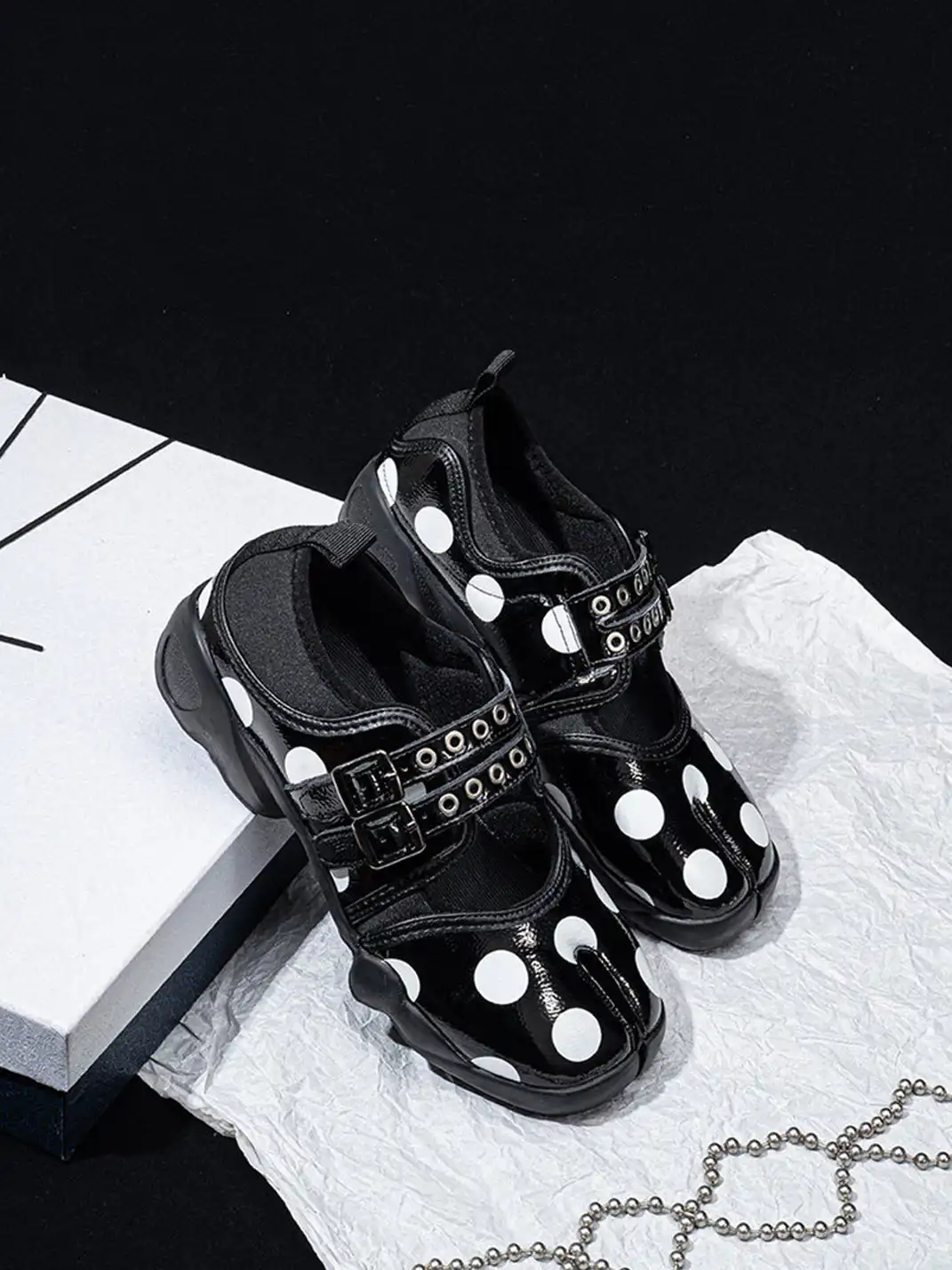 SISTER CURIE | Polka Dot Slip-On Split Toe Mary Jane Shoes