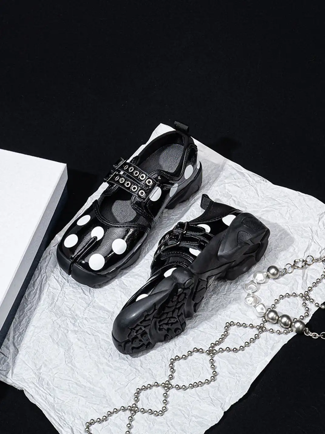 SISTER CURIE | Polka Dot Slip-On Split Toe Mary Jane Shoes