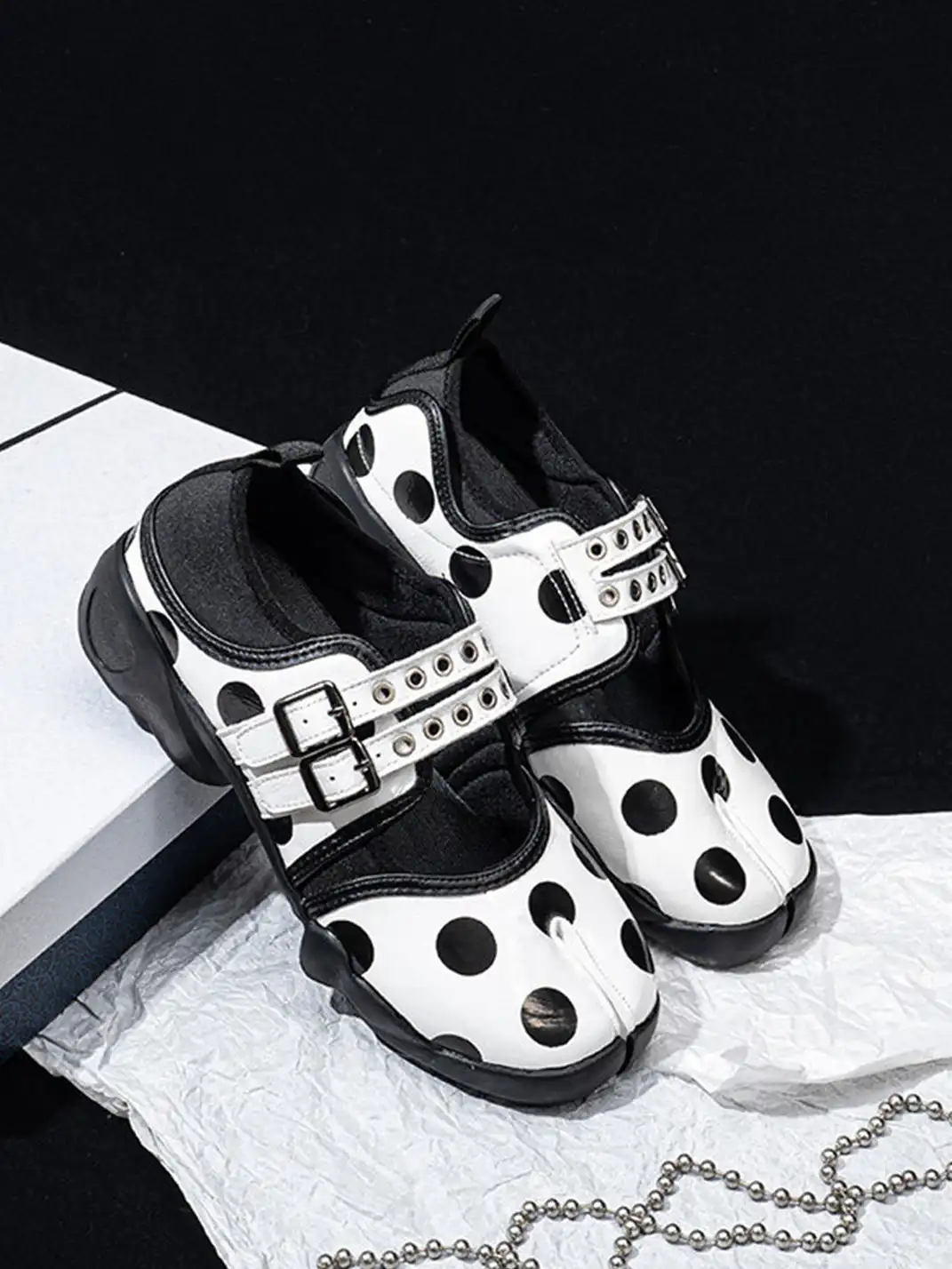 SISTER CURIE | Polka Dot Slip-On Split Toe Mary Jane Shoes