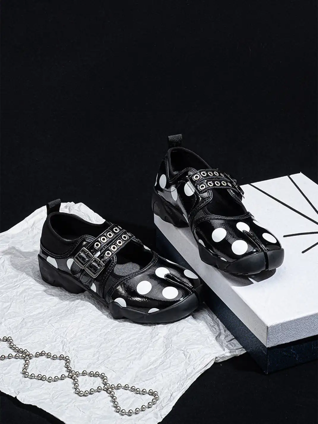 SISTER CURIE | Polka Dot Slip-On Split Toe Mary Jane Shoes