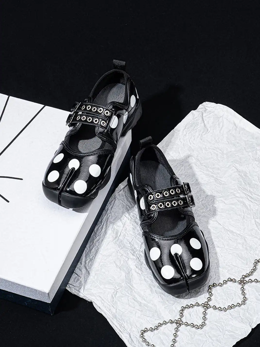 SISTER CURIE | Polka Dot Slip-On Split Toe Mary Jane Shoes
