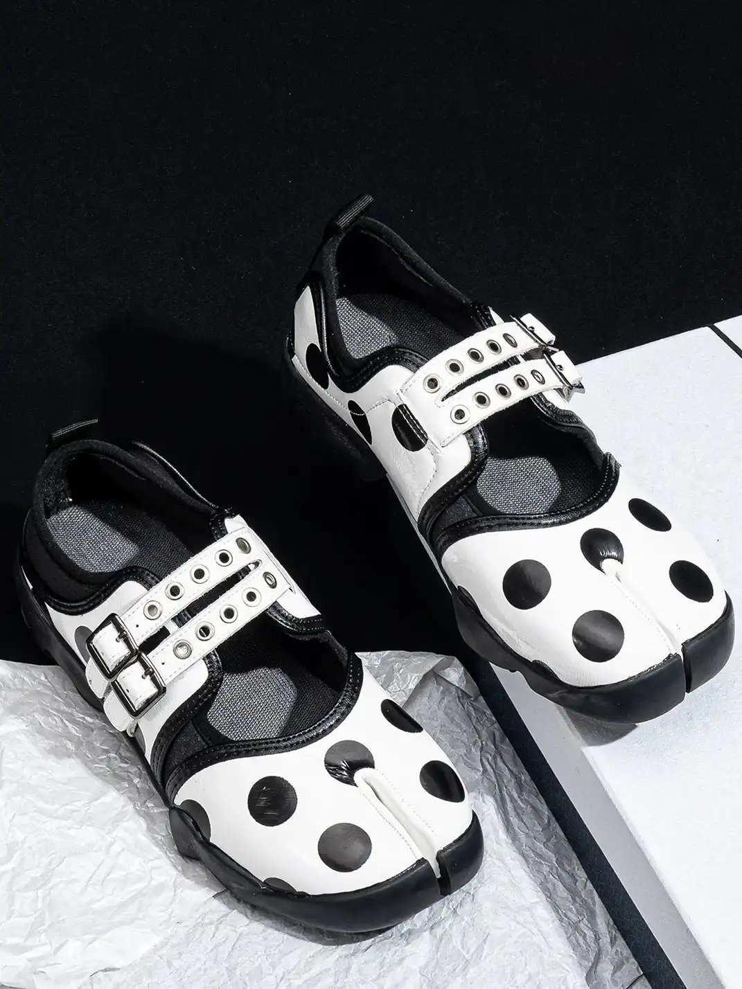 SISTER CURIE | Polka Dot Slip-On Split Toe Mary Jane Shoes