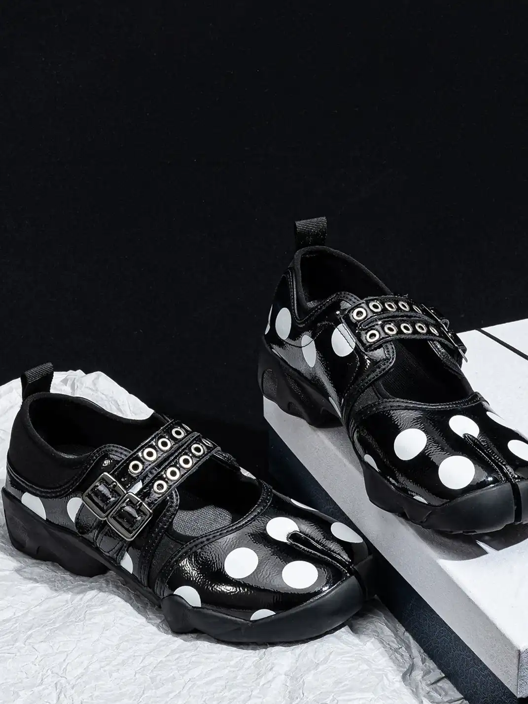SISTER CURIE | Polka Dot Slip-On Split Toe Mary Jane Shoes