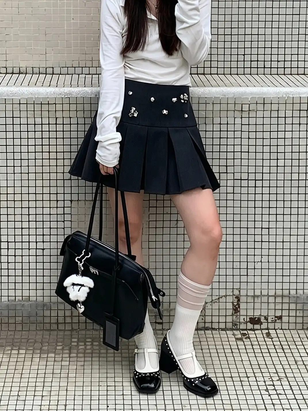 SISTER CURIE | Square Toe Heart Pattern Mary Jane Shoes