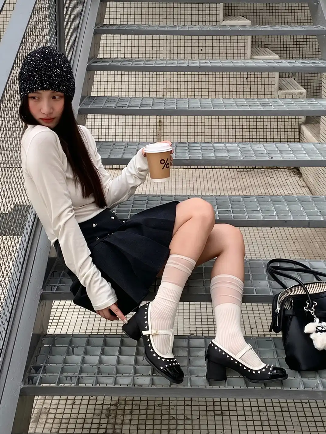 SISTER CURIE | Square Toe Heart Pattern Mary Jane Shoes